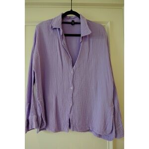 Venti6 Cotton Gauze Antique Wash V-Neck Long Sleeve Shirt Size Medium